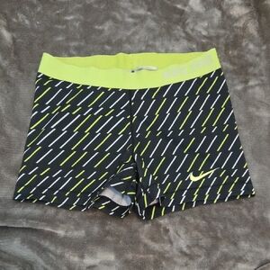 Nike Pro Black and Lime Green Patterned Shorts